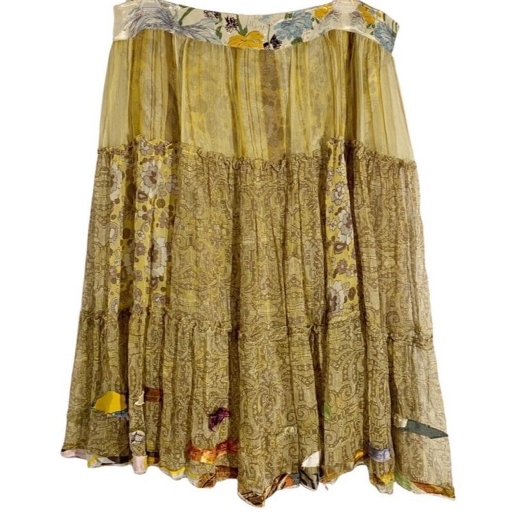 Jo No Fui Multicolor Vintage Floral Silk Boho Skirt, Size 40 Italy, Size 4 U.S.